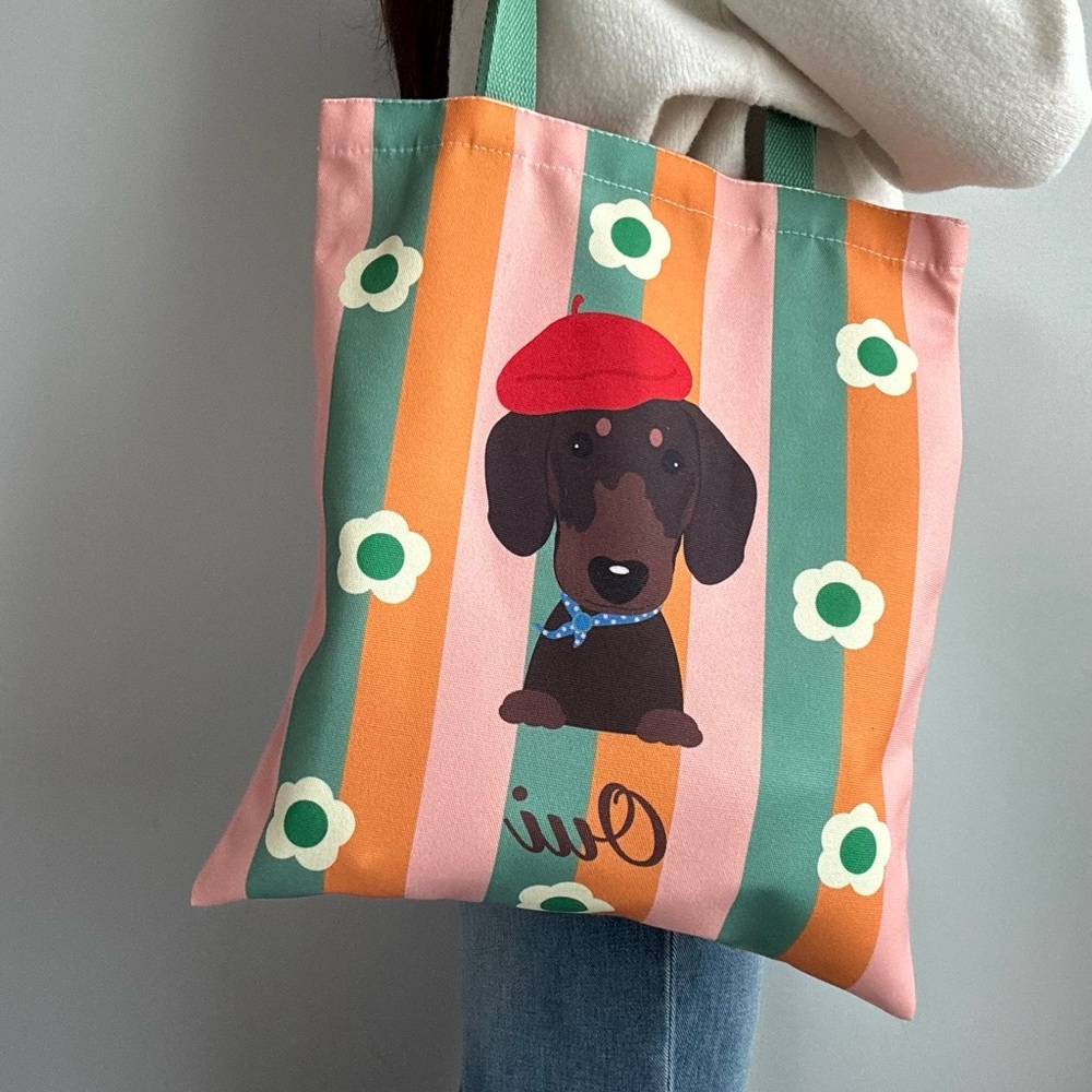 🐕 Koda the Dachshund Tote Bag with Green Shoulder Strap